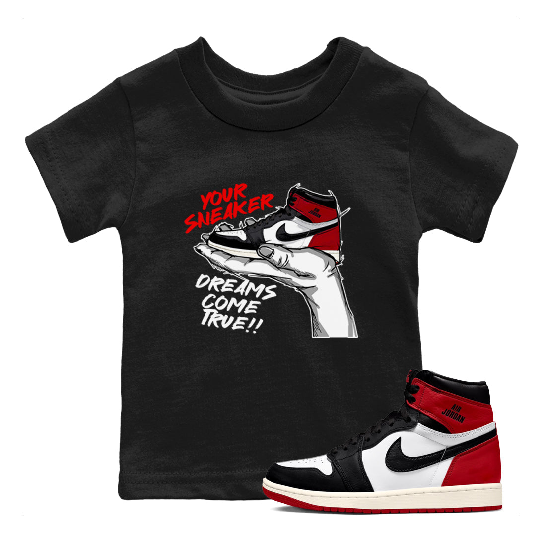snkmatch Dreams snkmatch Tees Kids - Air Jordan 1 Black Toe Reimagined