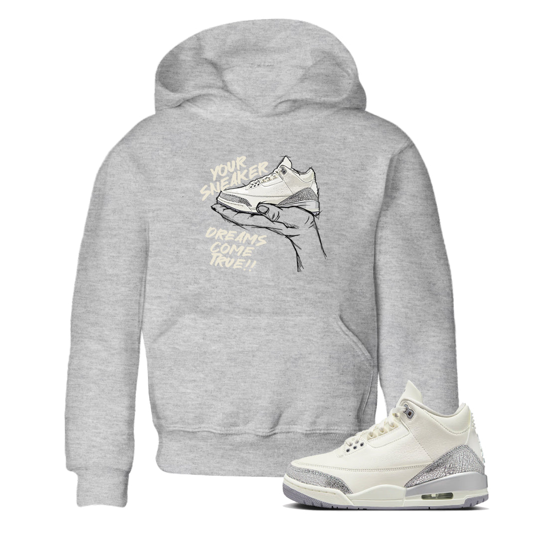 snkmatch Dreams snkmatch Tees Kids - Air Jordan 3 Sail and Cement Grey
