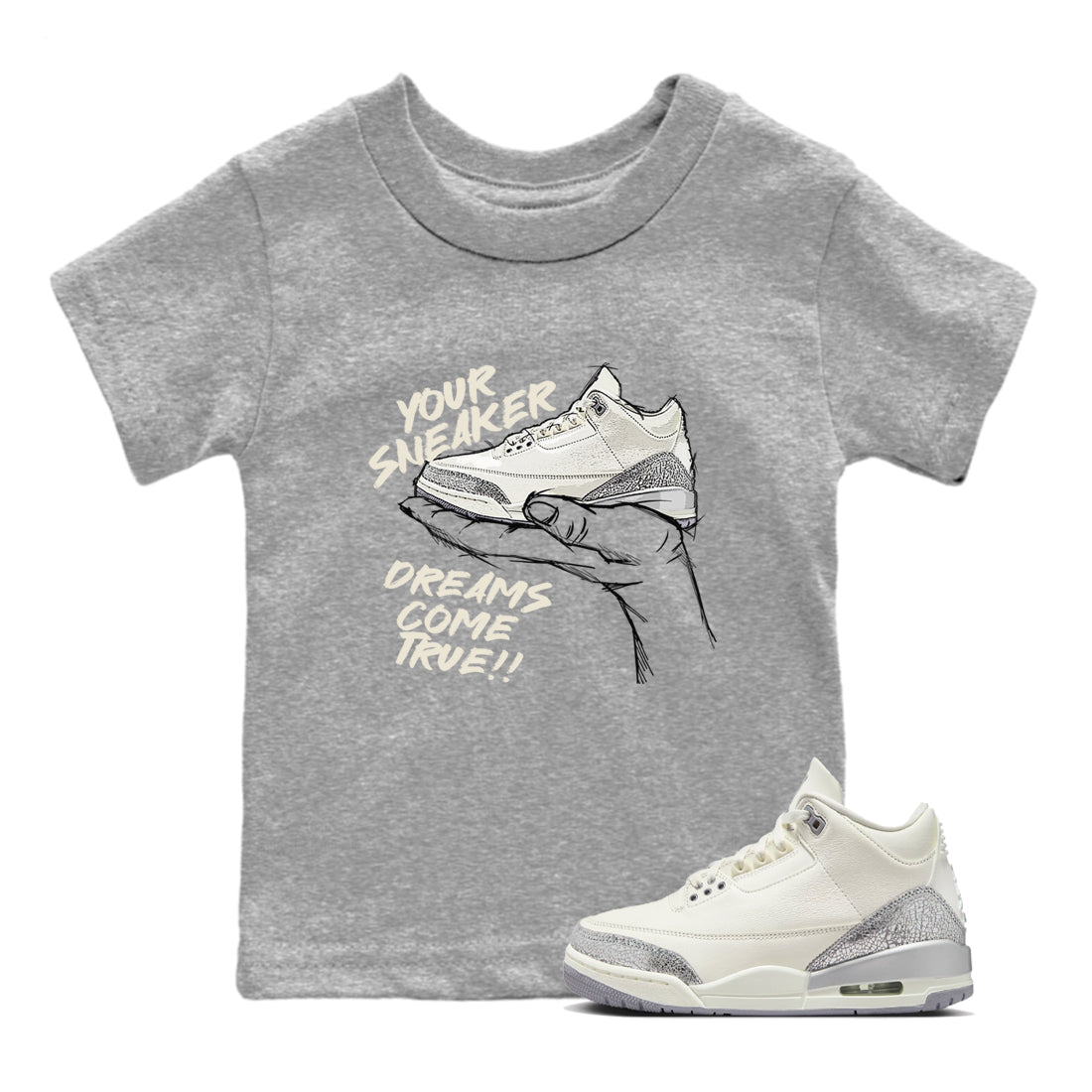 snkmatch Dreams snkmatch Tees Kids - Air Jordan 3 Sail and Cement Grey