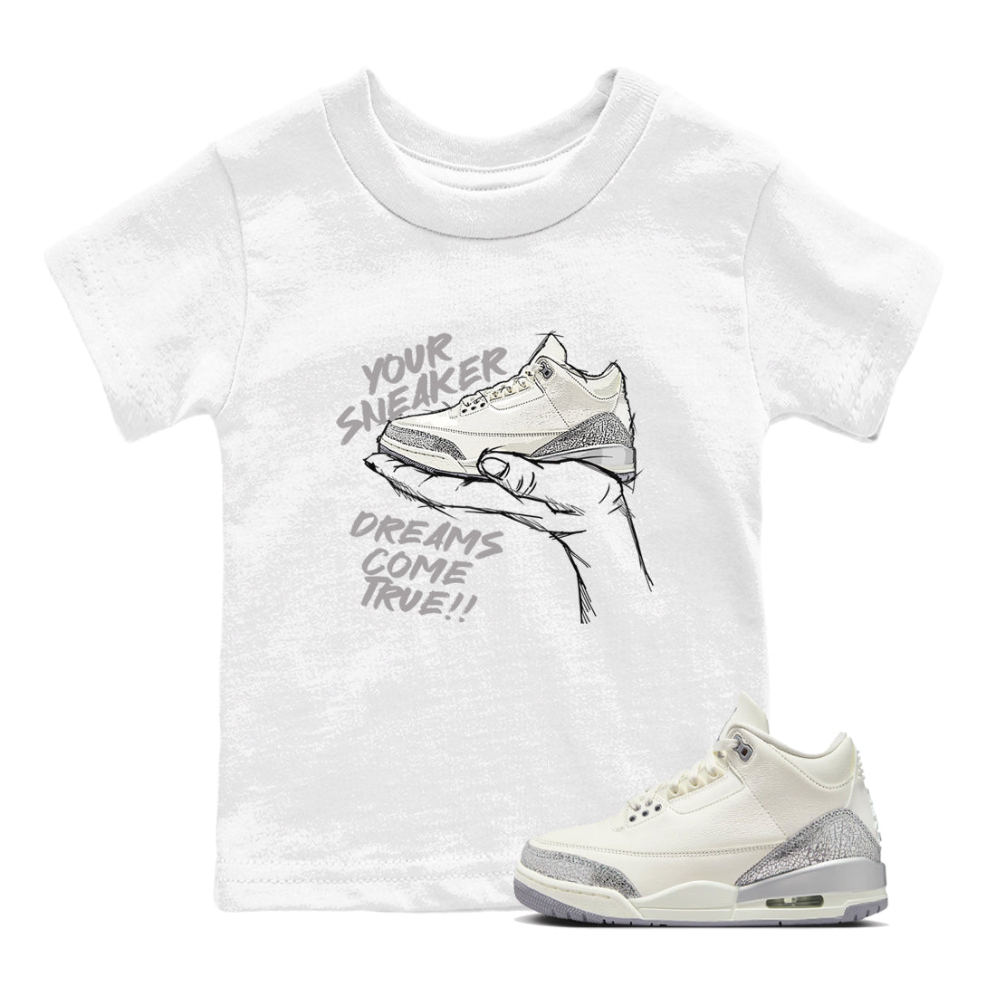 snkmatch Dreams snkmatch Tees Kids - Air Jordan 3 Sail and Cement Grey