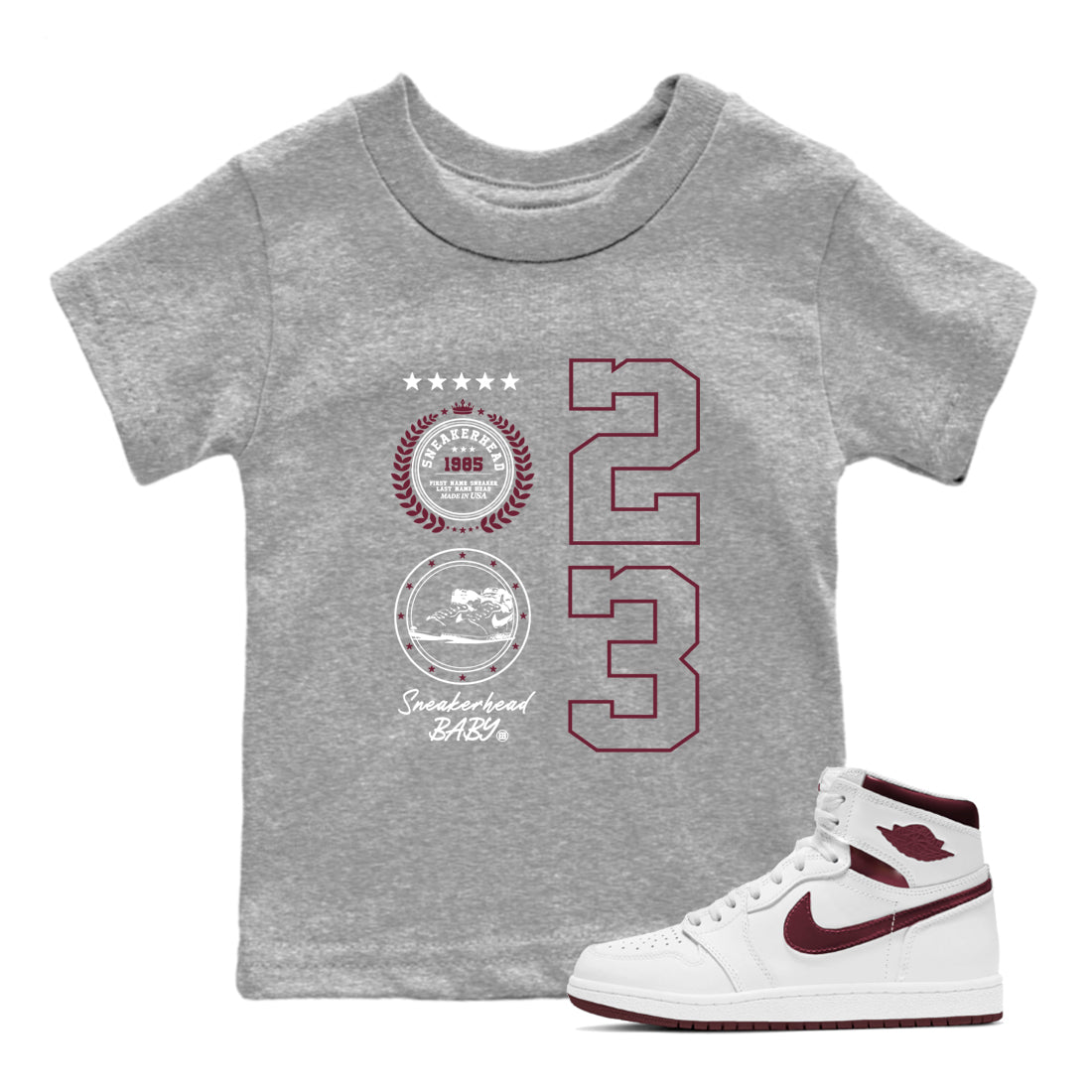 snkmatch Emblem snkmatch Tees Kids - Air Jordan 1 Metallic Burgundy