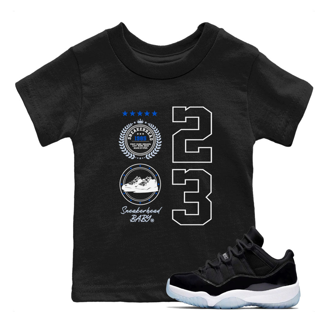 snkmatch Emblem snkmatch Tees Kids - Air Jordan 11 Black and Varsity Royal