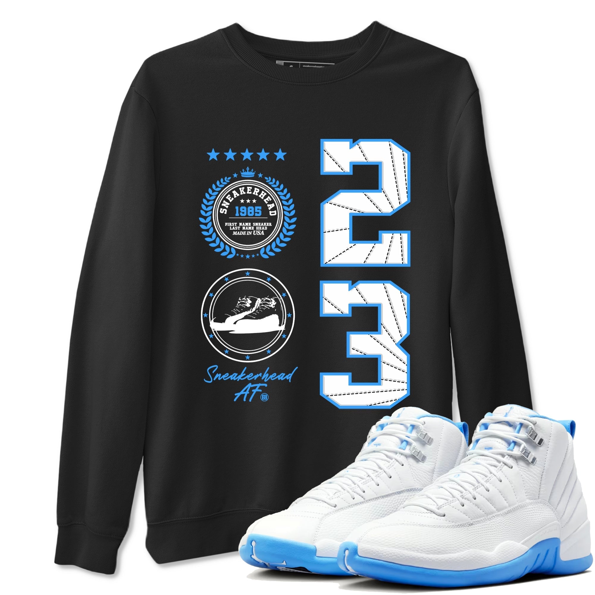 snkmatch Emblem snkmatch Tees - Air Jordan 12 White and University Blue