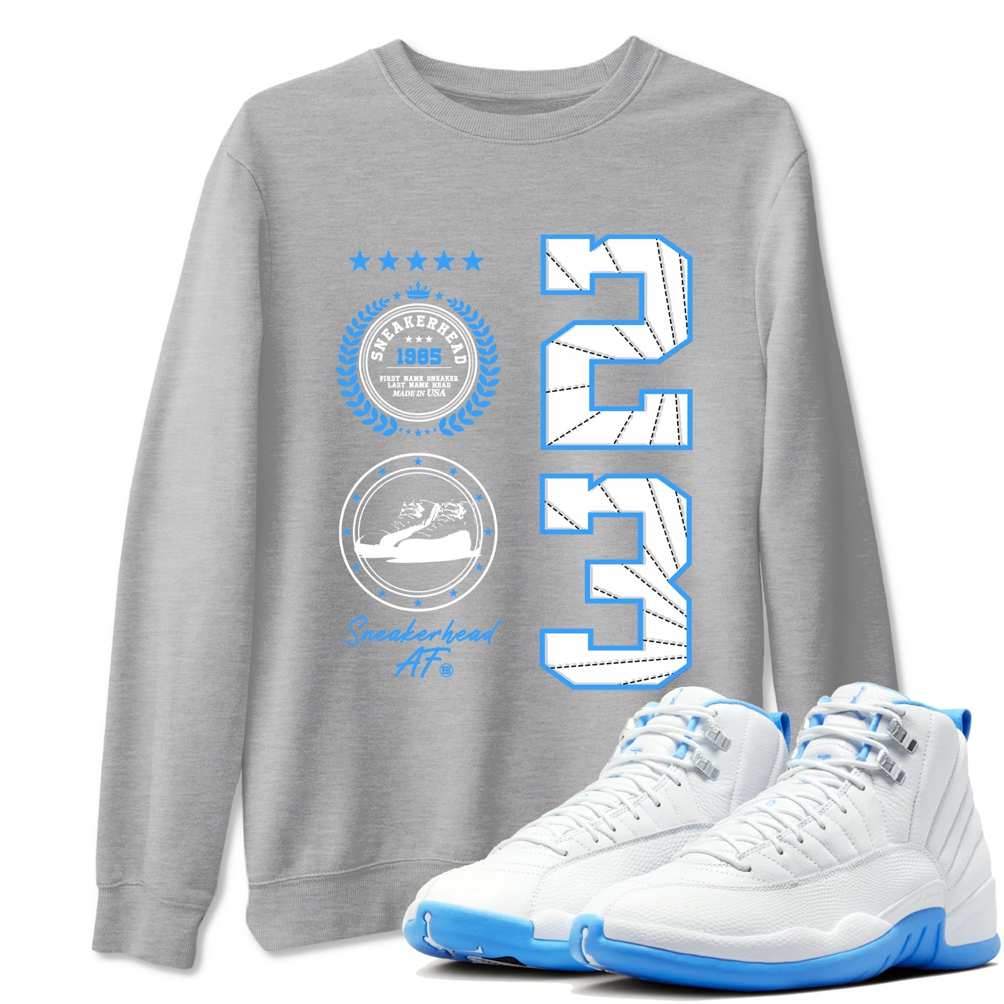 snkmatch Emblem snkmatch Tees - Air Jordan 12 White and University Blue
