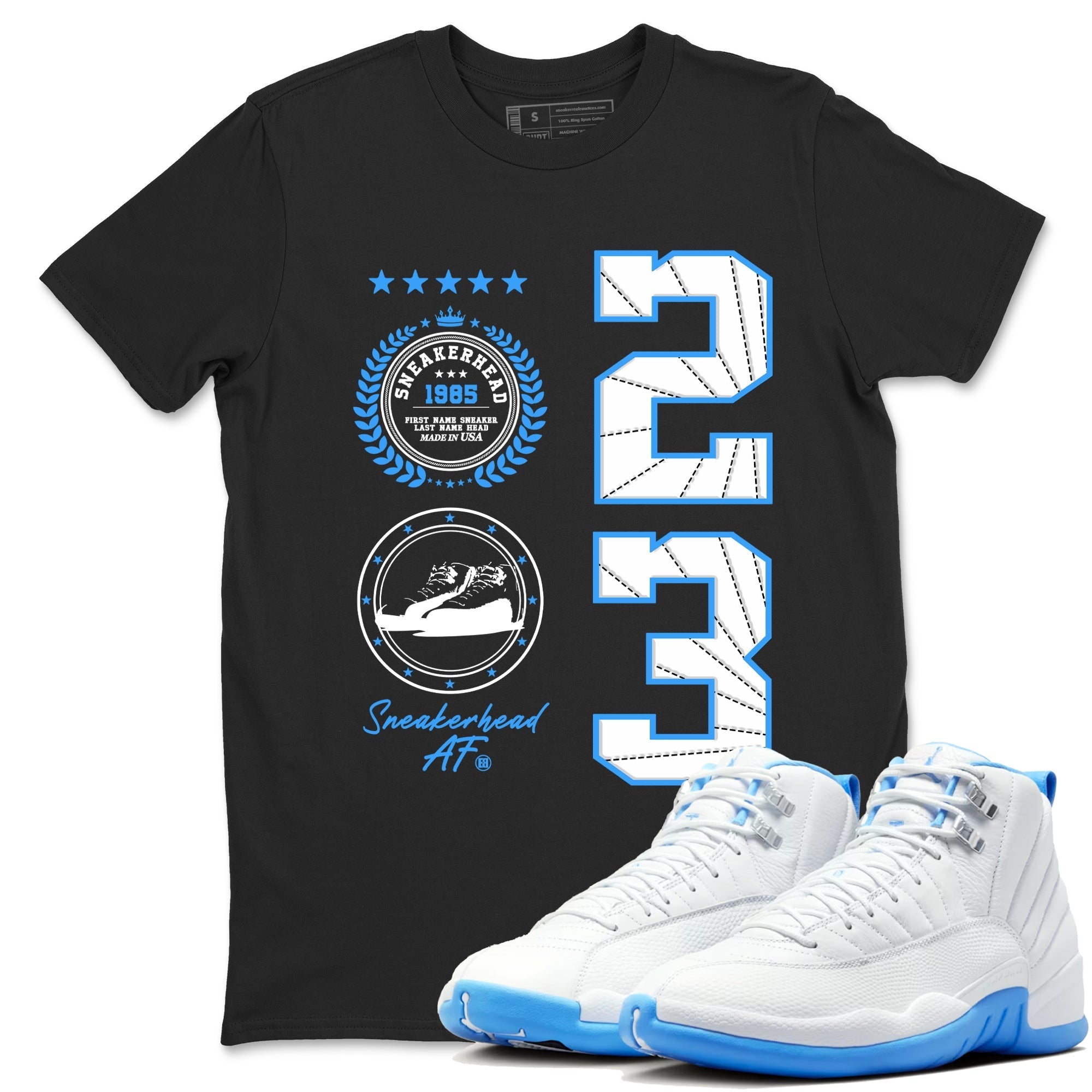 snkmatch Emblem snkmatch Tees - Air Jordan 12 White and University Blue