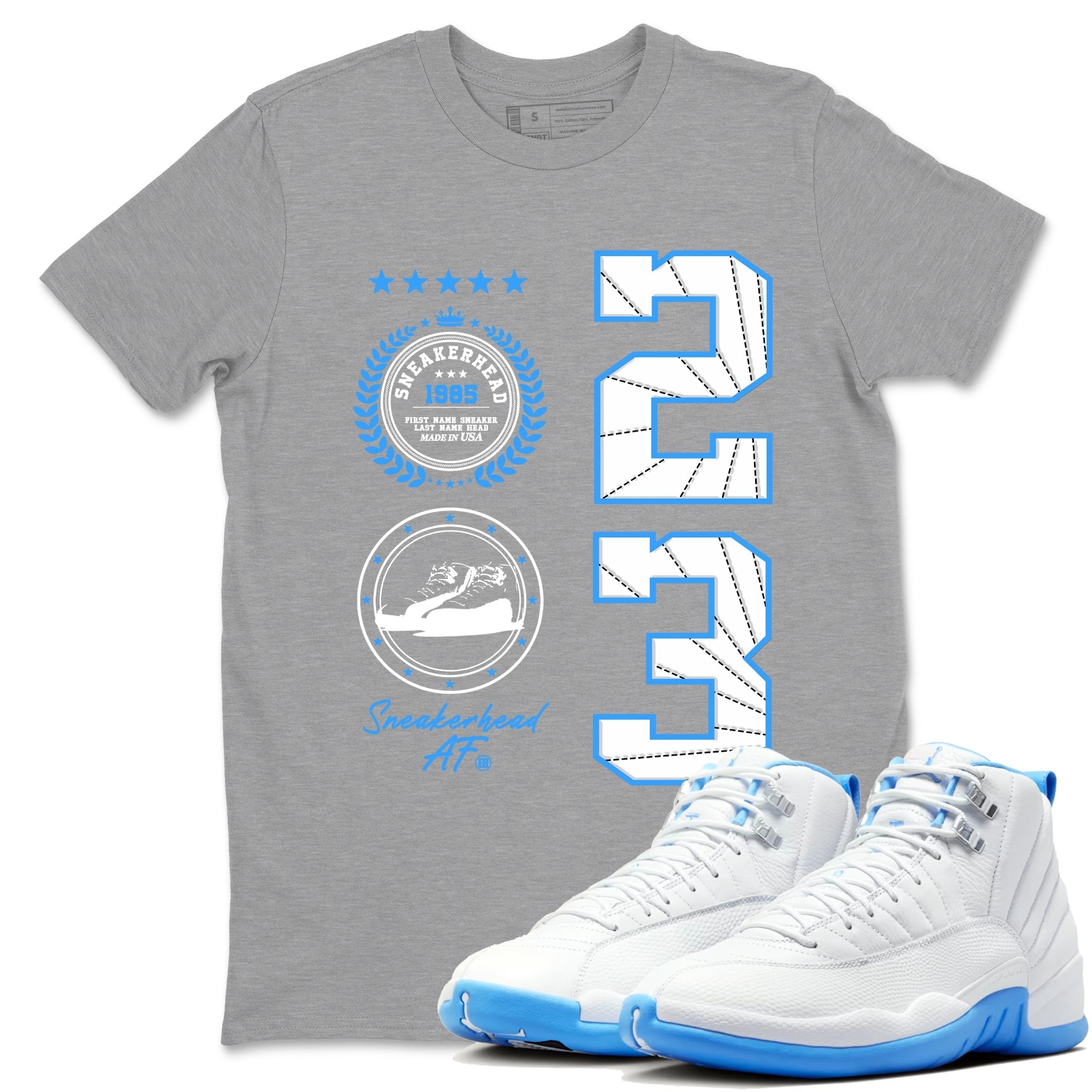 snkmatch Emblem snkmatch Tees - Air Jordan 12 White and University Blue
