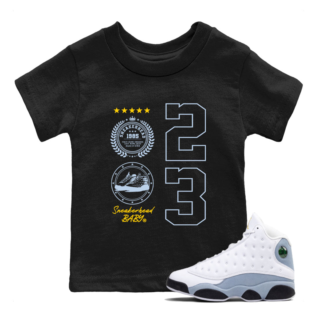 snkmatch Emblem snkmatch Tees Kids - Air Jordan 13 Blue Grey