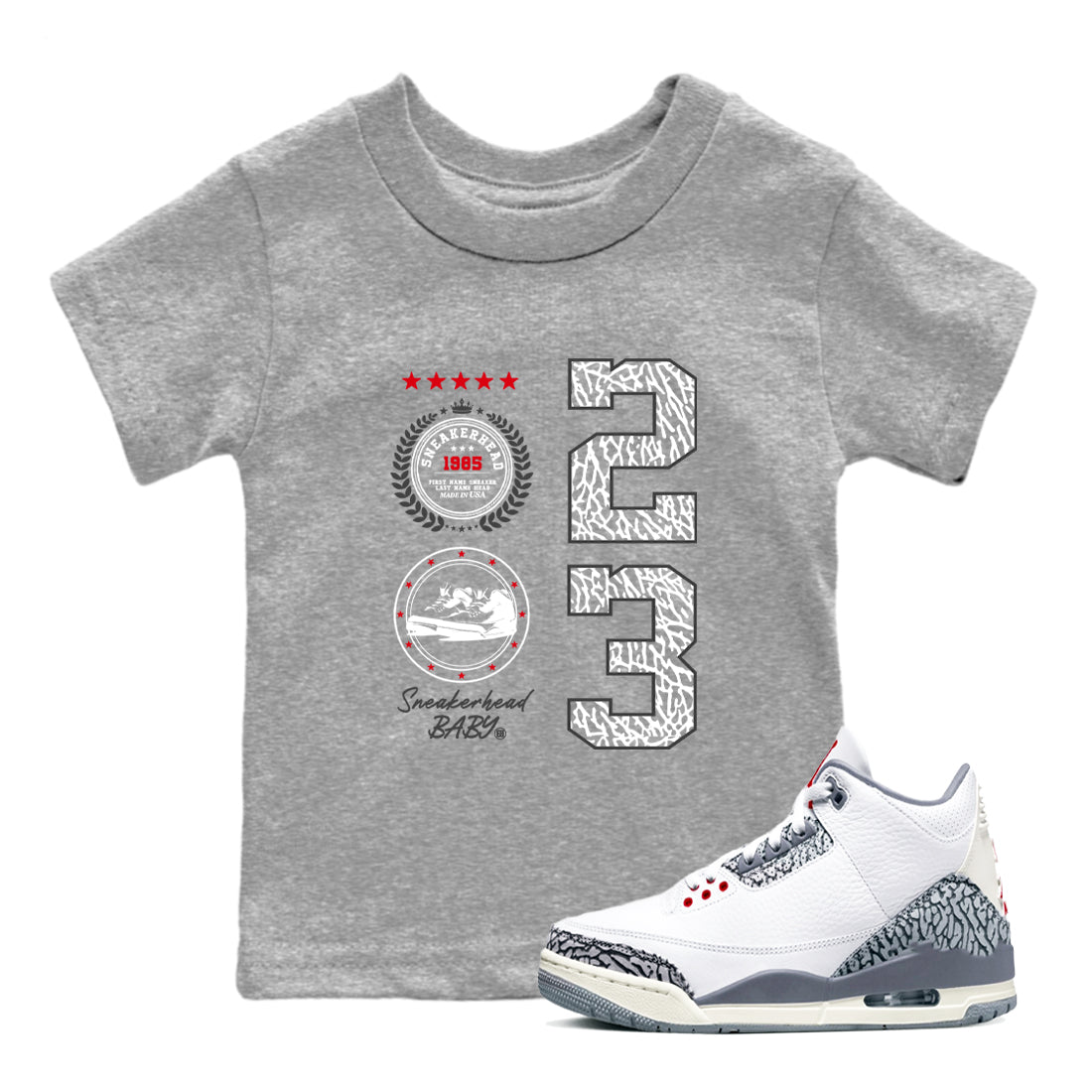 snkmatch Emblem snkmatch Tees Kids - Air Jordan 3 Cement Grey