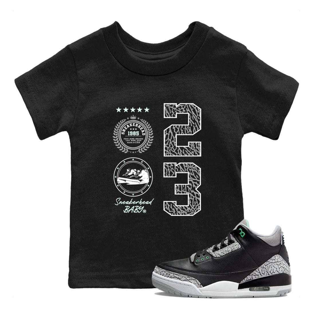 snkmatch Emblem snkmatch Tees Kids - Air Jordan 3 Green Glow