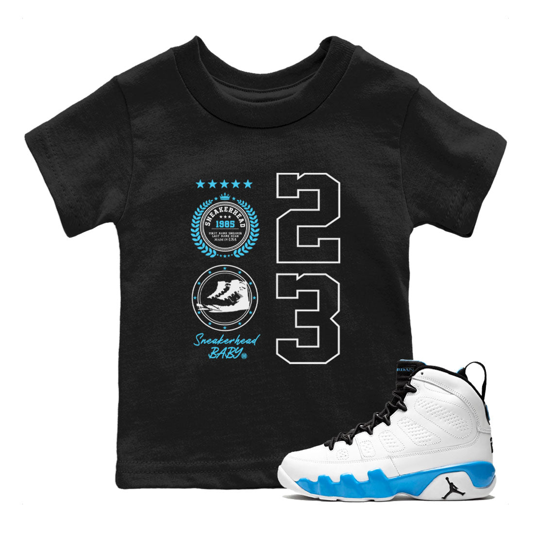 snkmatch Emblem snkmatch Tees Kids - Air Jordan 9 Powder Blue