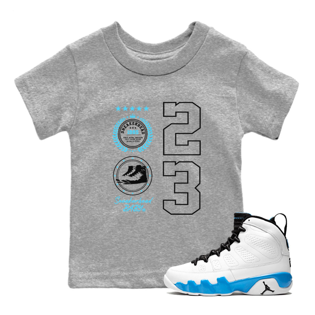 snkmatch Emblem snkmatch Tees Kids - Air Jordan 9 Powder Blue