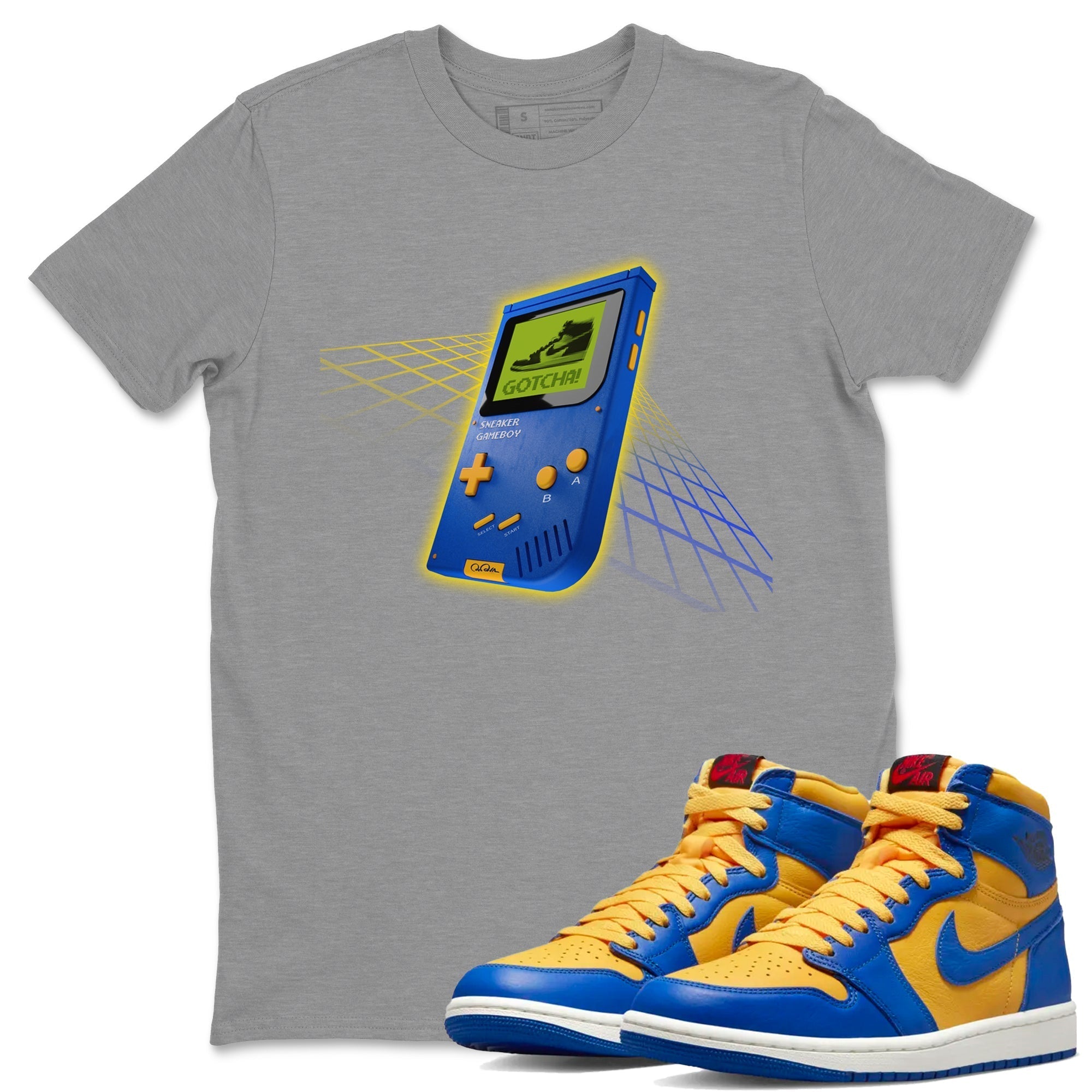 snkmatch Game Boy Unisex Tops - Air Jordan 1 Game Royal Varsity Maize