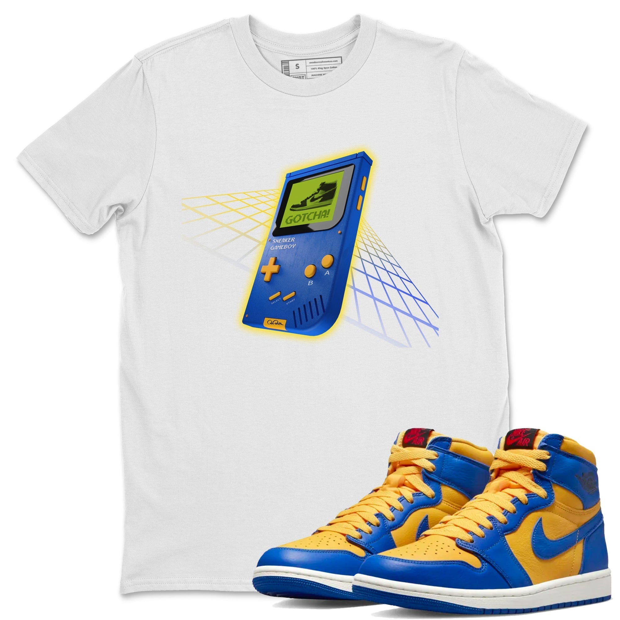 snkmatch Game Boy Unisex Tops - Air Jordan 1 Game Royal Varsity Maize