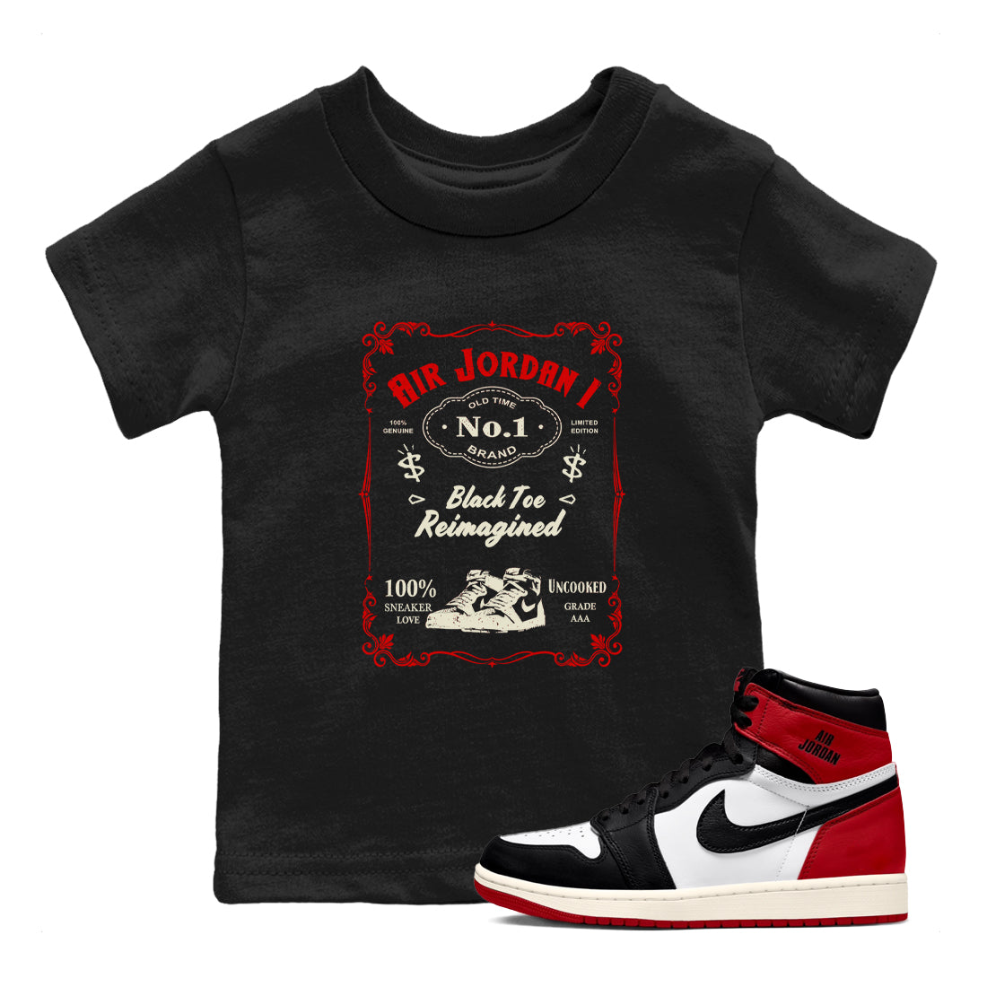 snkmatch Label snkmatch Tees Kids - Air Jordan 1 Black Toe Reimagined