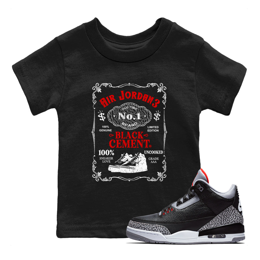 snkmatch Label snkmatch Tees Kids - Air Jordan 3 Black Cement