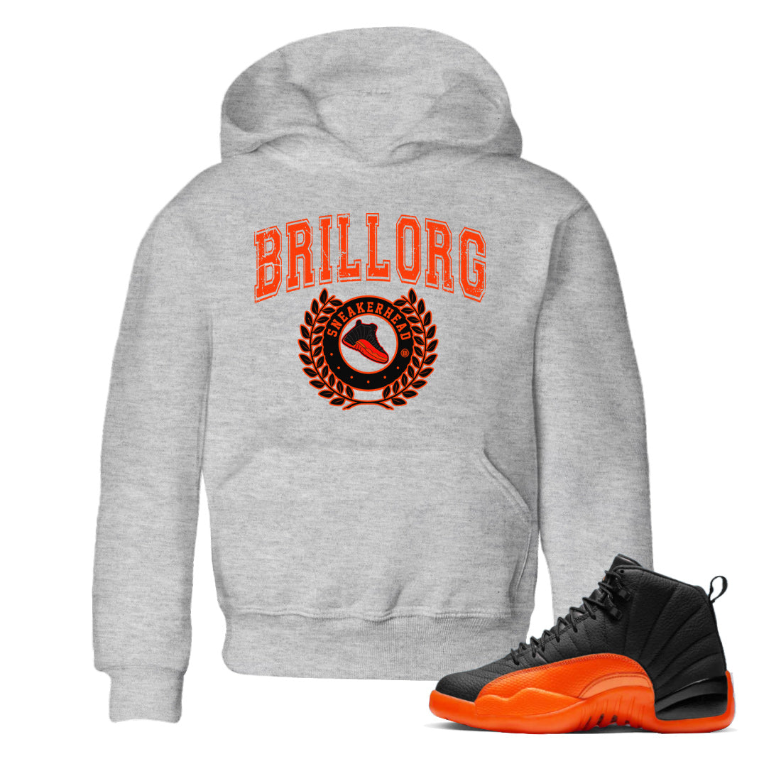 snkmatch Letter Kids Tops - Air Jordan 12 Brilliant Orange