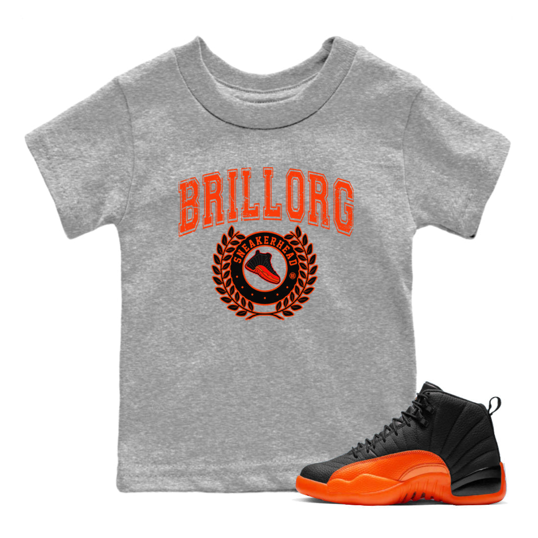 snkmatch Letter Kids Tops - Air Jordan 12 Brilliant Orange