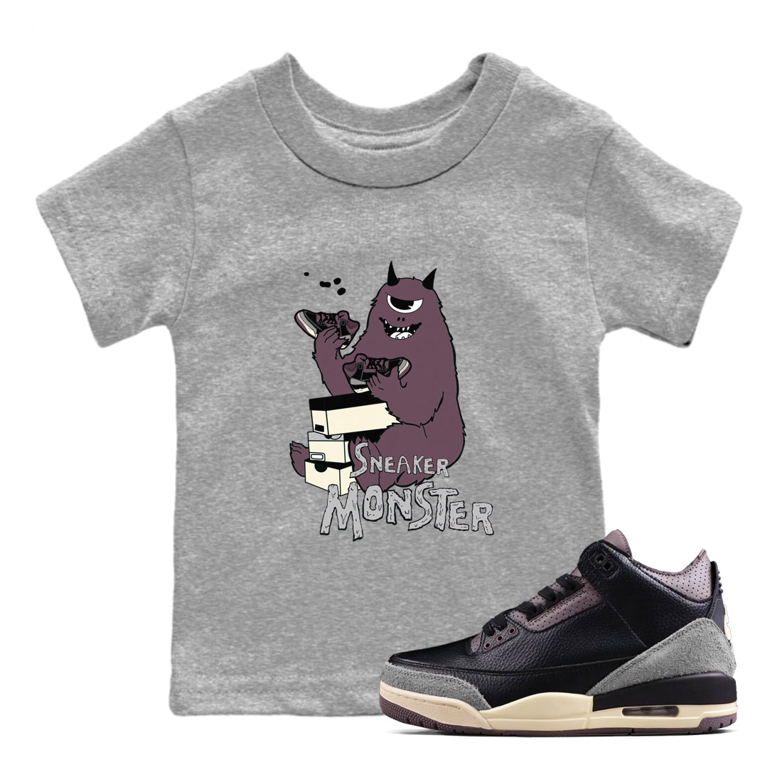 snkmatch Monster snkmatch Tees Kids - Air Jordan 3 A Ma Maniere x Black