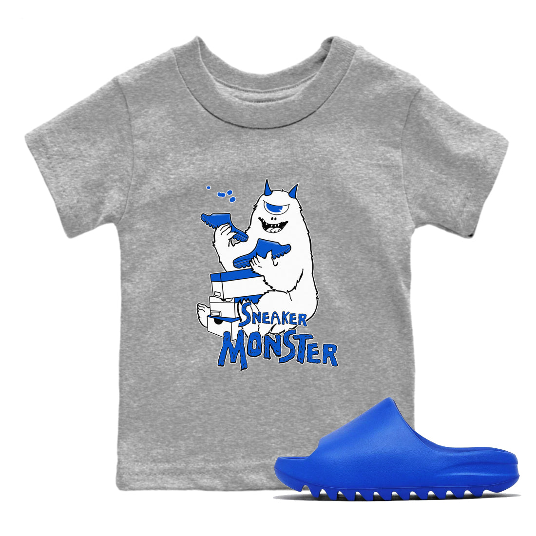 snkmatch Monster snkmatch Tees Kids - Yeezy Slide Azure