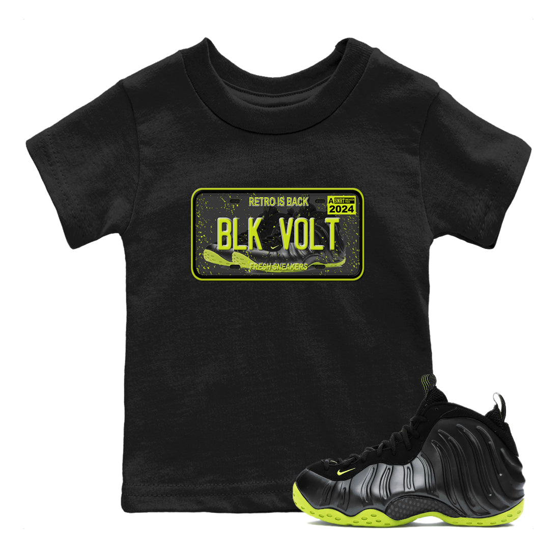 snkmatch Plate snkmatch Tees Kids - Air Foamposite One Black Volt
