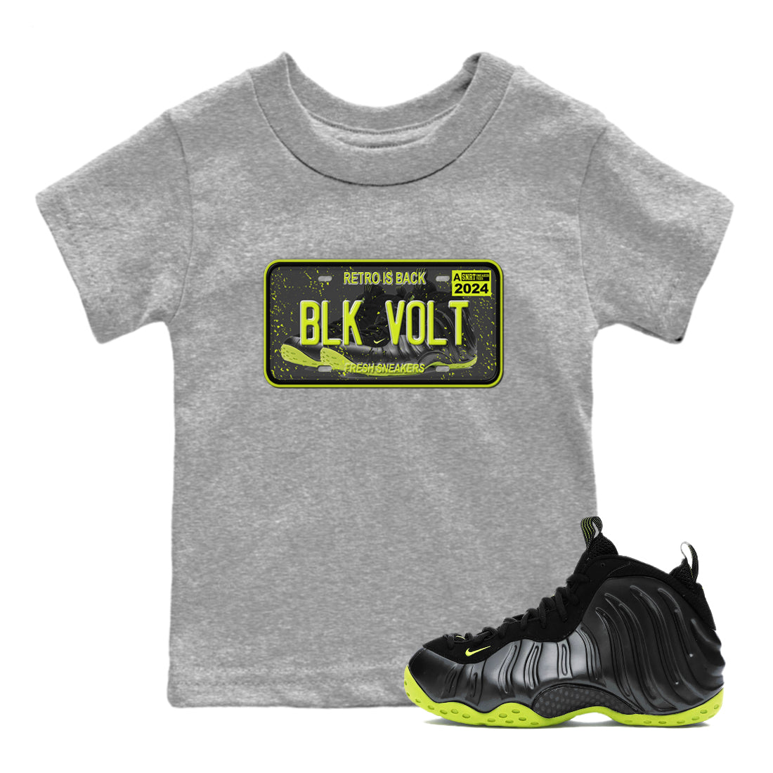 snkmatch Plate snkmatch Tees Kids - Air Foamposite One Black Volt
