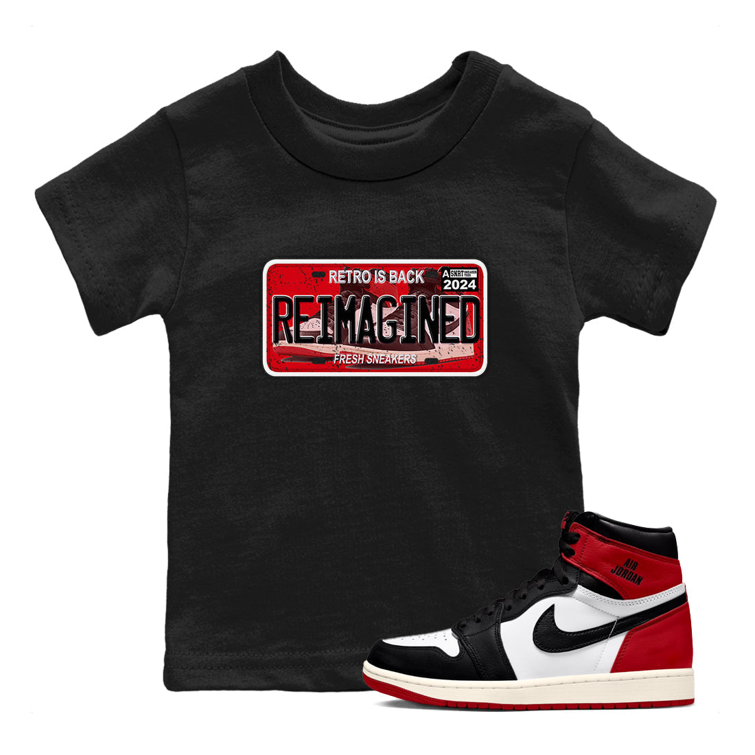 snkmatch Plate snkmatch Tees Kids - Air Jordan 1 Black Toe Reimagined