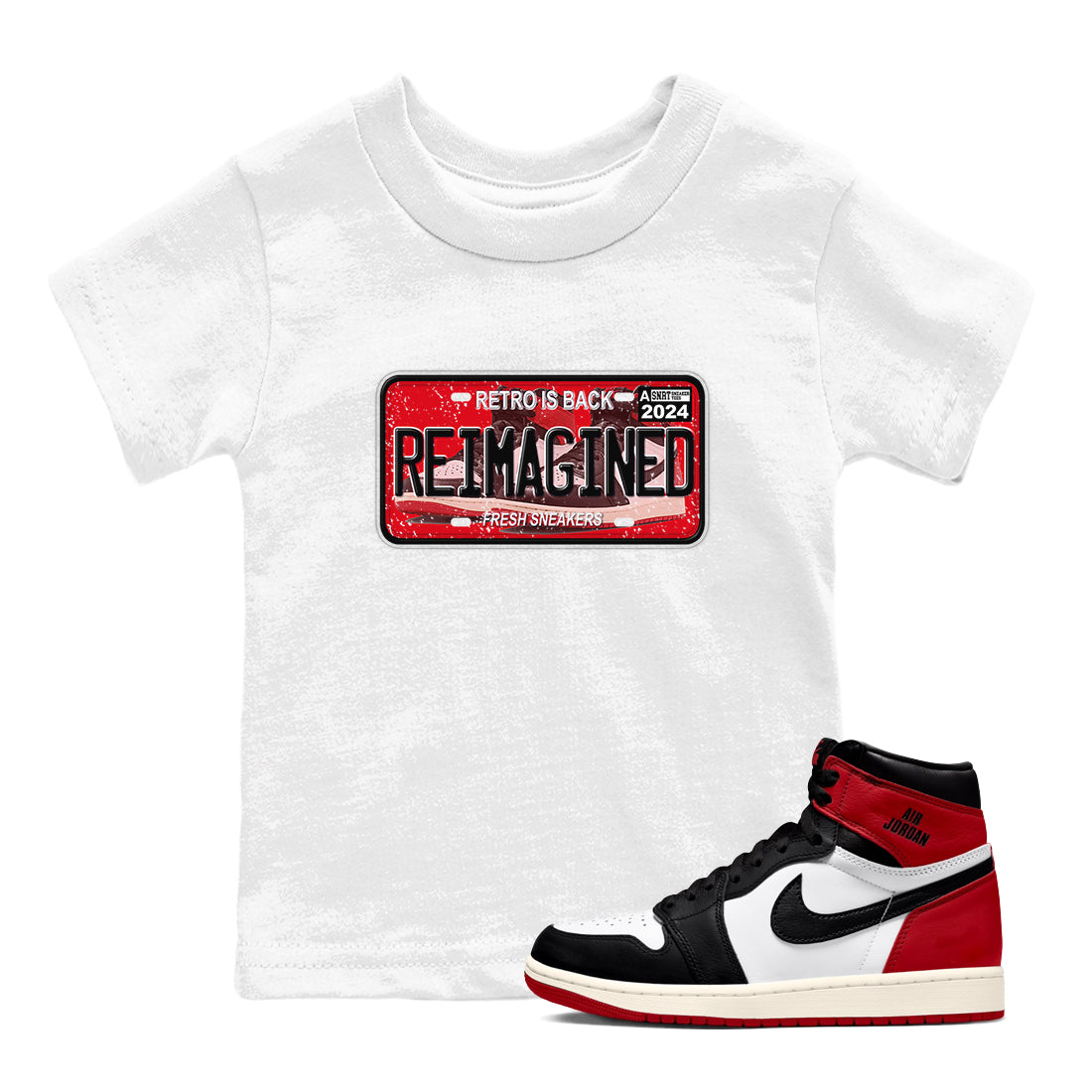 snkmatch Plate snkmatch Tees Kids - Air Jordan 1 Black Toe Reimagined