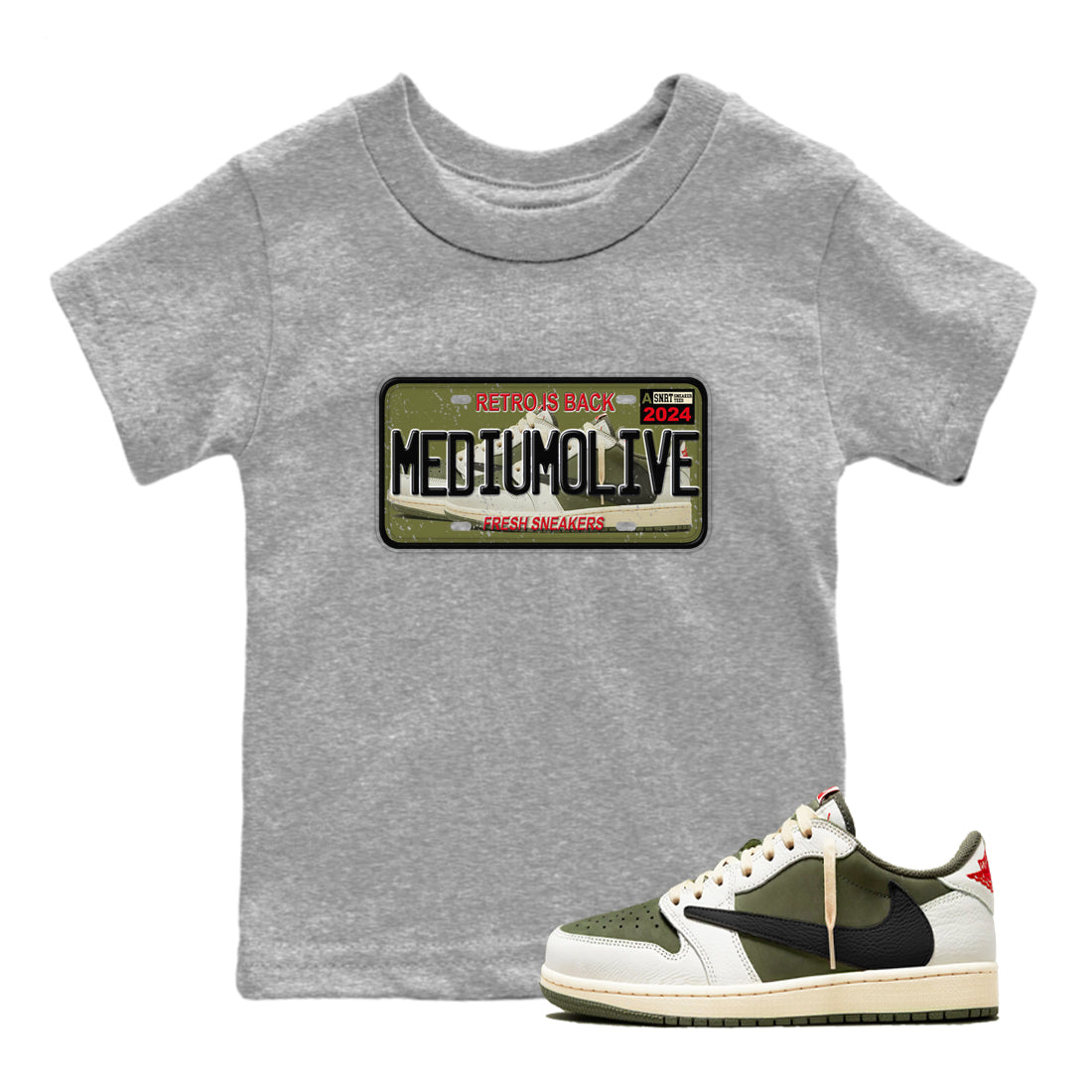snkmatch Plate snkmatch Tees Kids - Air Jordan 1 Travis Scott Medium Olive