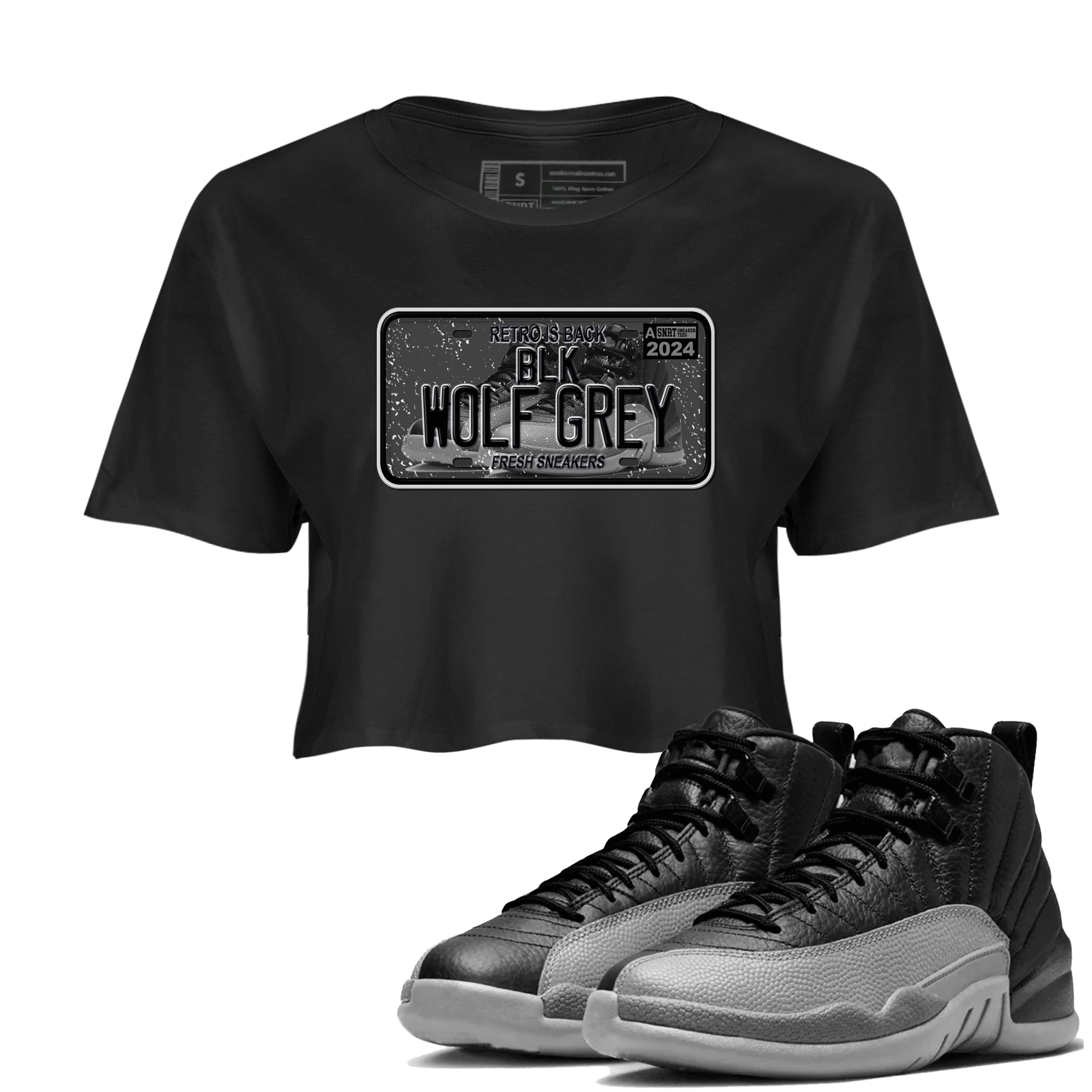 snkmatch Plate snkmatch Women's Top - Air Jordan 12 Black Wolf Grey
