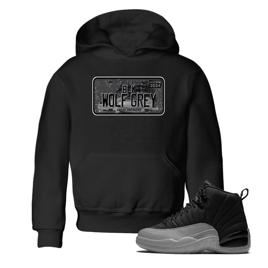 snkmatch Plate snkmatch Tees Kids - Air Jordan 12 Black Wolf Grey