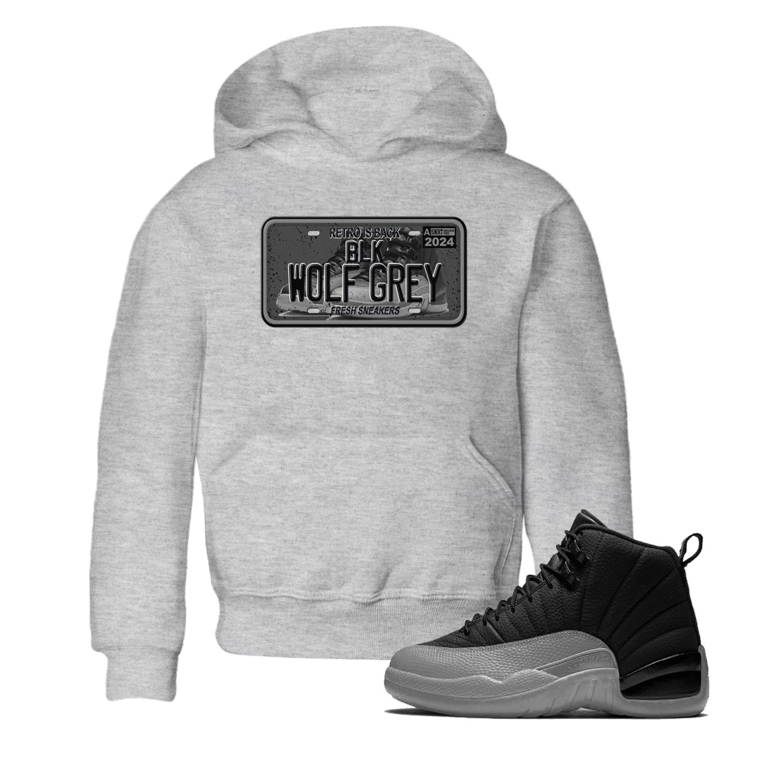 snkmatch Plate snkmatch Tees Kids - Air Jordan 12 Black Wolf Grey