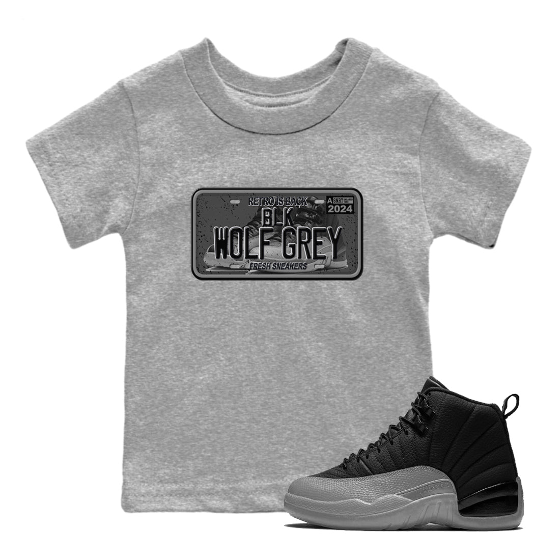 snkmatch Plate snkmatch Tees Kids - Air Jordan 12 Black Wolf Grey