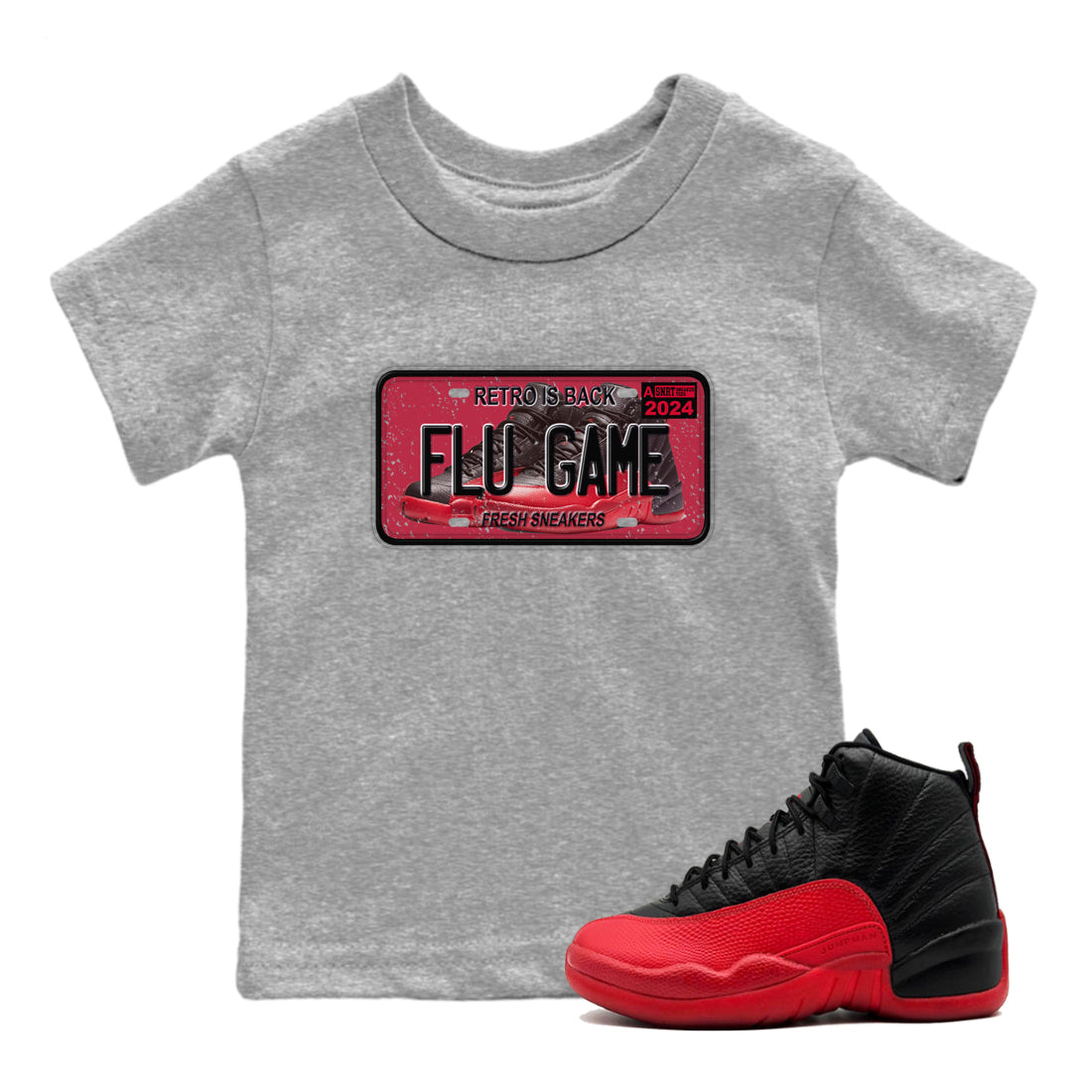 snkmatch Plate snkmatch Tees Kids - Air Jordan 12 Flu Game