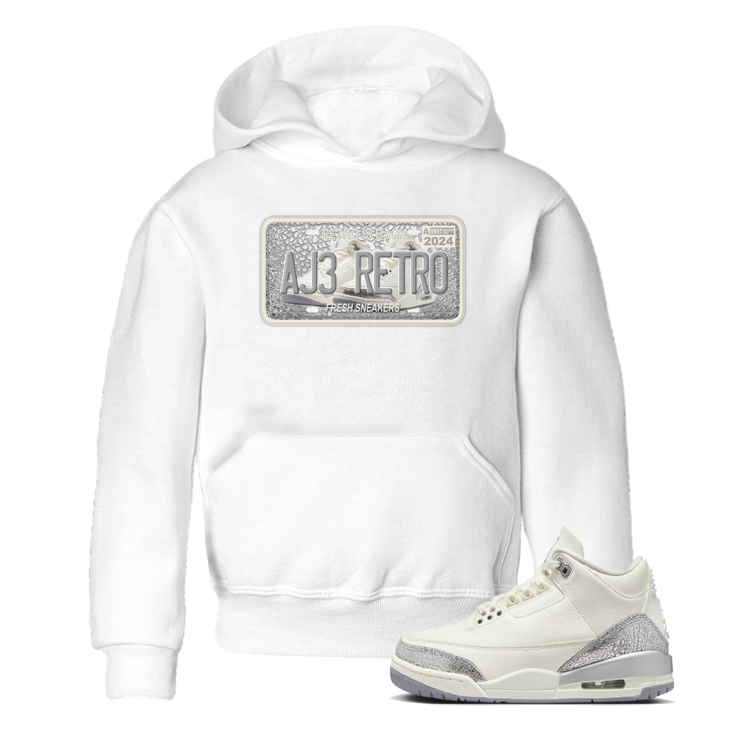 snkmatch Plate snkmatch Tees Kids - Air Jordan 3 Sail and Cement Grey
