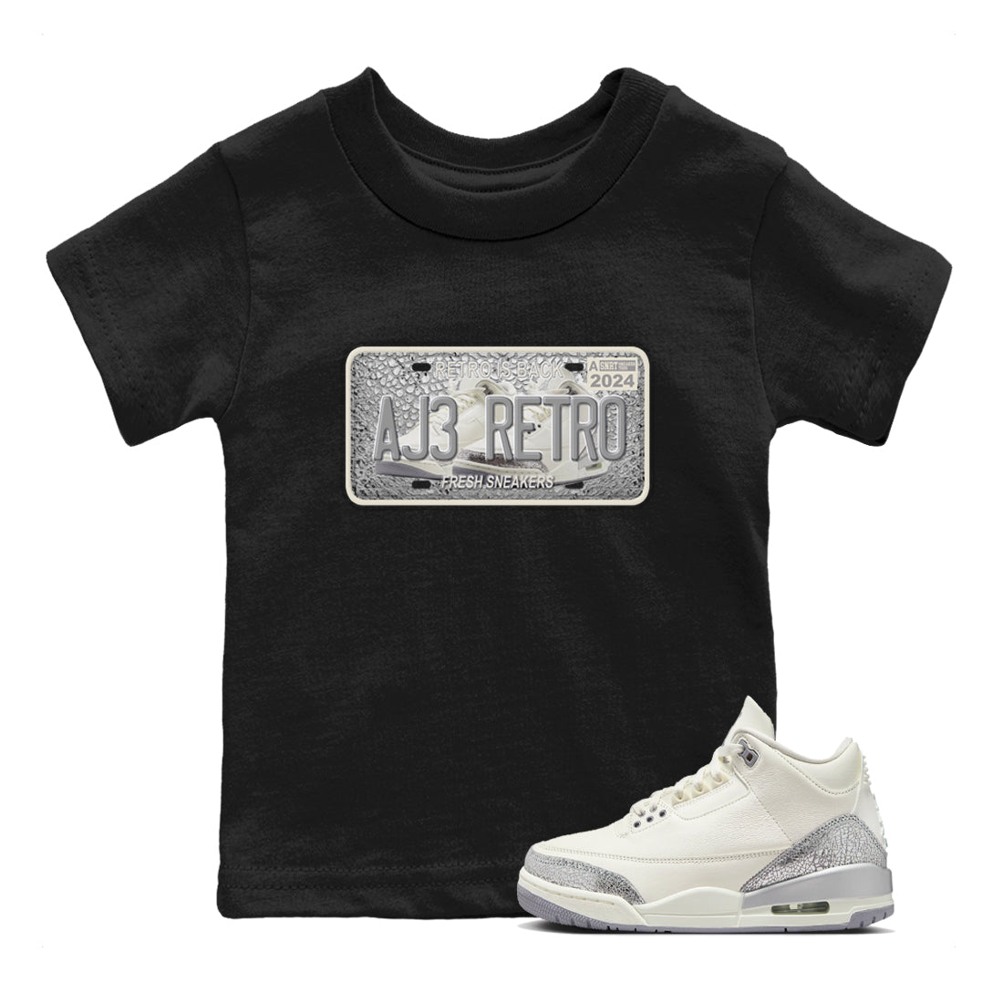 snkmatch Plate snkmatch Tees Kids - Air Jordan 3 Sail and Cement Grey
