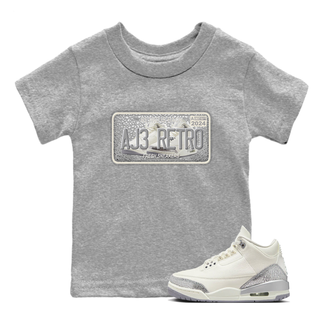 snkmatch Plate snkmatch Tees Kids - Air Jordan 3 Sail and Cement Grey