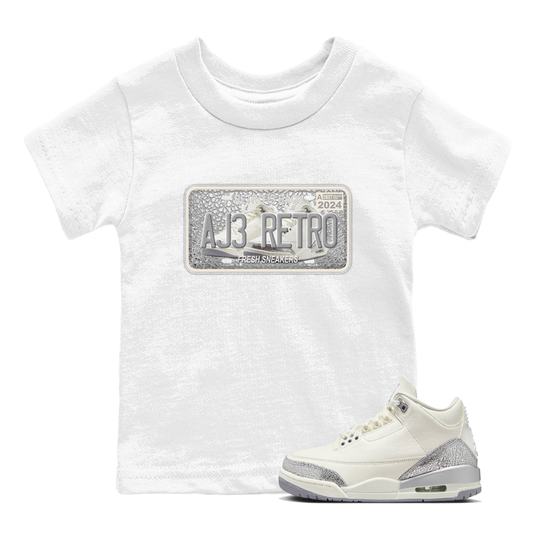 snkmatch Plate snkmatch Tees Kids - Air Jordan 3 Sail and Cement Grey