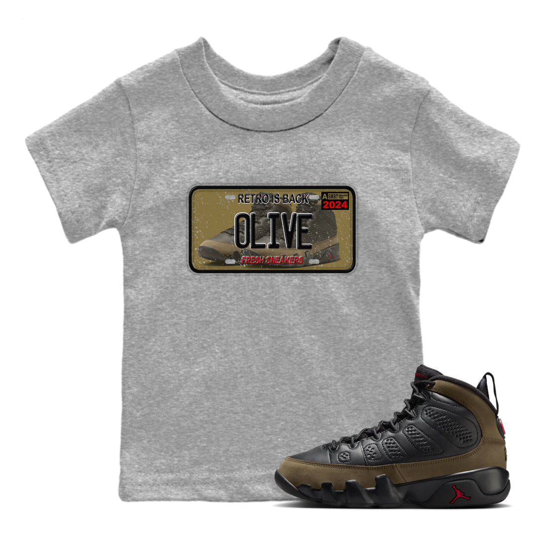 snkmatch Plate snkmatch Tees Kids - Air Jordan 9 Olive