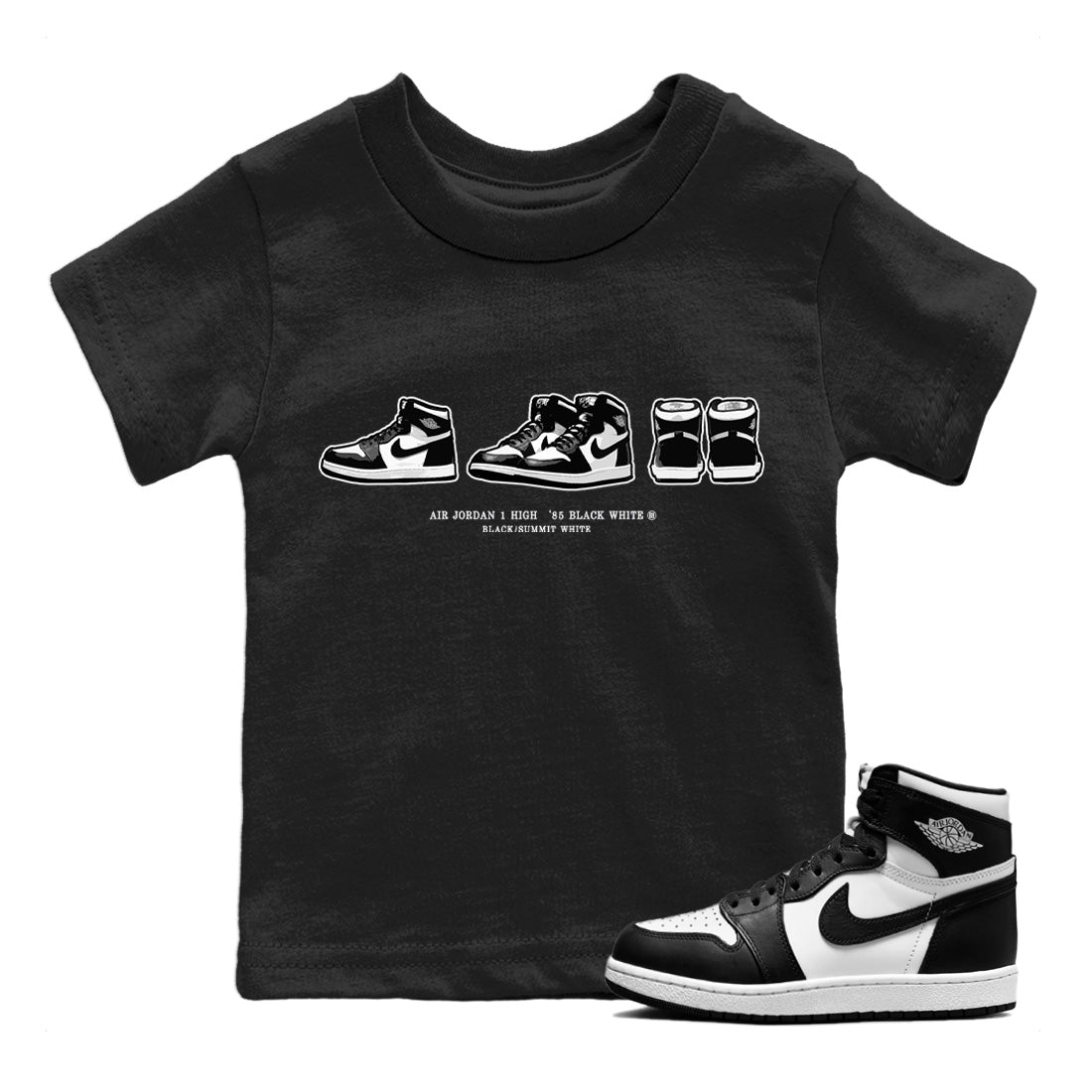 snkmatch Prelude Kids Tops - Air Jordan 1 Black White