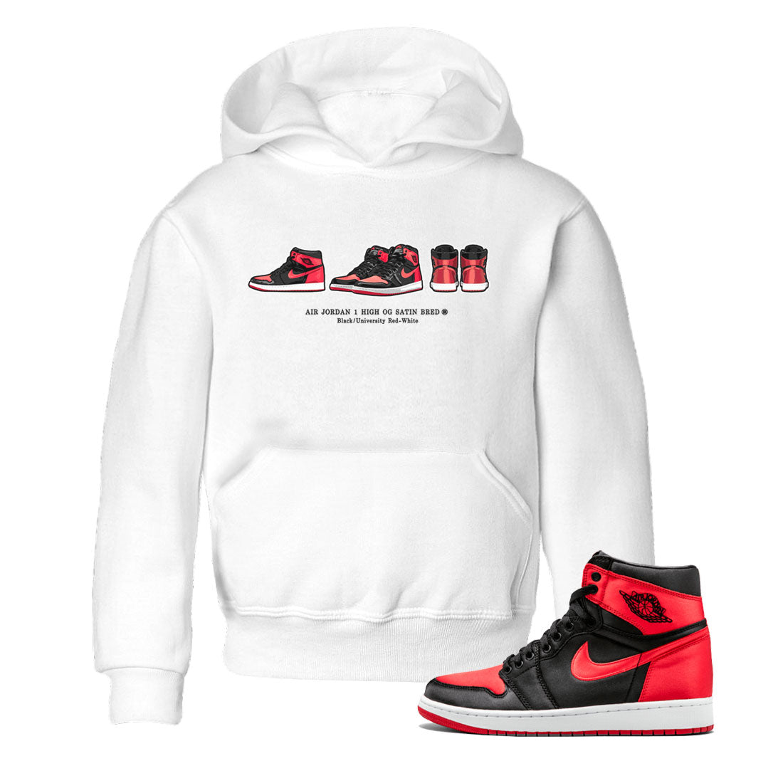 snkmatch Prelude Kids Tops - Air Jordan 1 Satin Bred