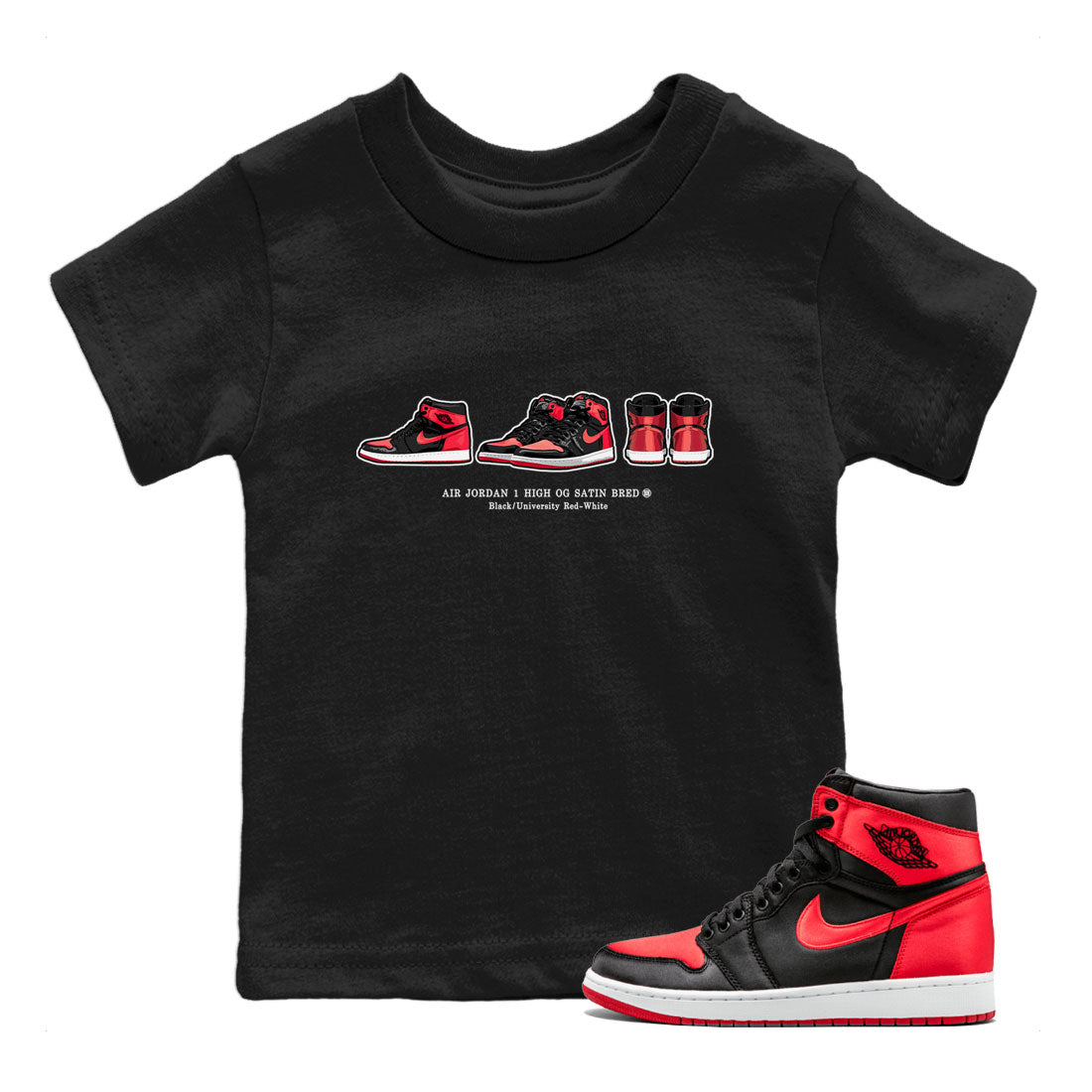 snkmatch Prelude Kids Tops - Air Jordan 1 Satin Bred