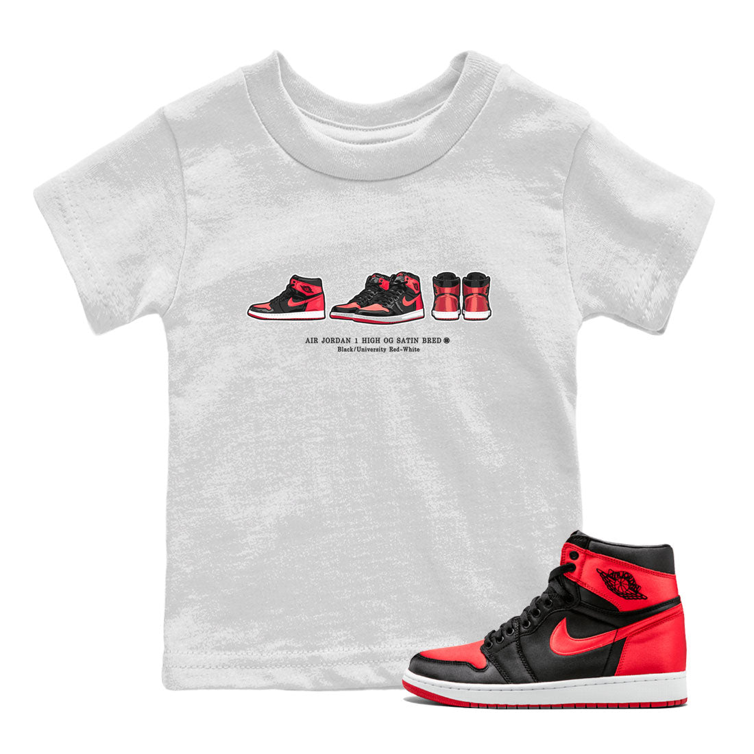 snkmatch Prelude Kids Tops - Air Jordan 1 Satin Bred