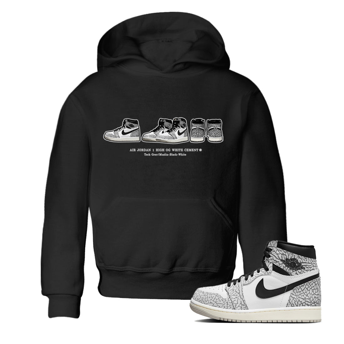 snkmatch Prelude Kids Tops - Air Jordan 1 White Cement