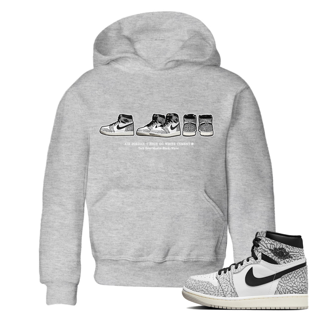 snkmatch Prelude Kids Tops - Air Jordan 1 White Cement