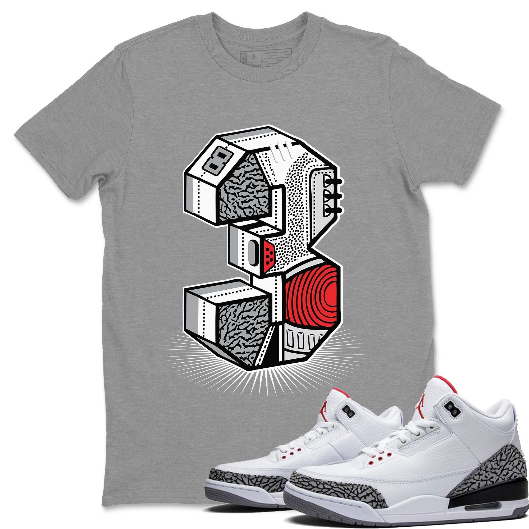 Three Statue Unisex Tops - Air Jordan 3 White Cement