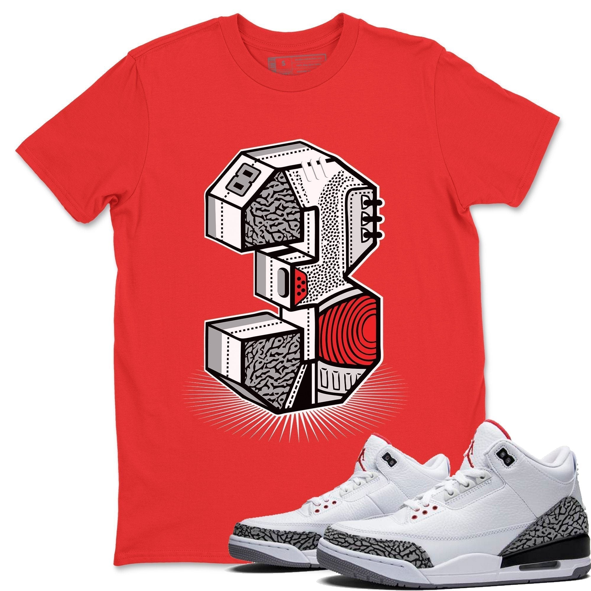 Three Statue Unisex Tops - Air Jordan 3 White Cement