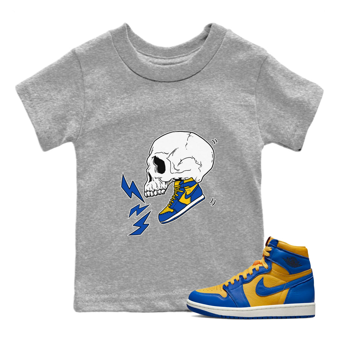 snkmatch Skull Kids Tops - Air Jordan 1 Game Royal Varsity Maize