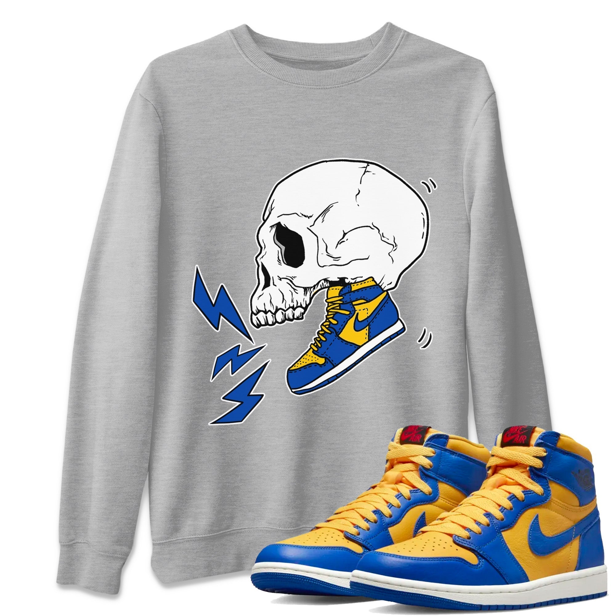 snkmatch Skull Unisex Tops - Air Jordan 1 Game Royal Varsity Maize