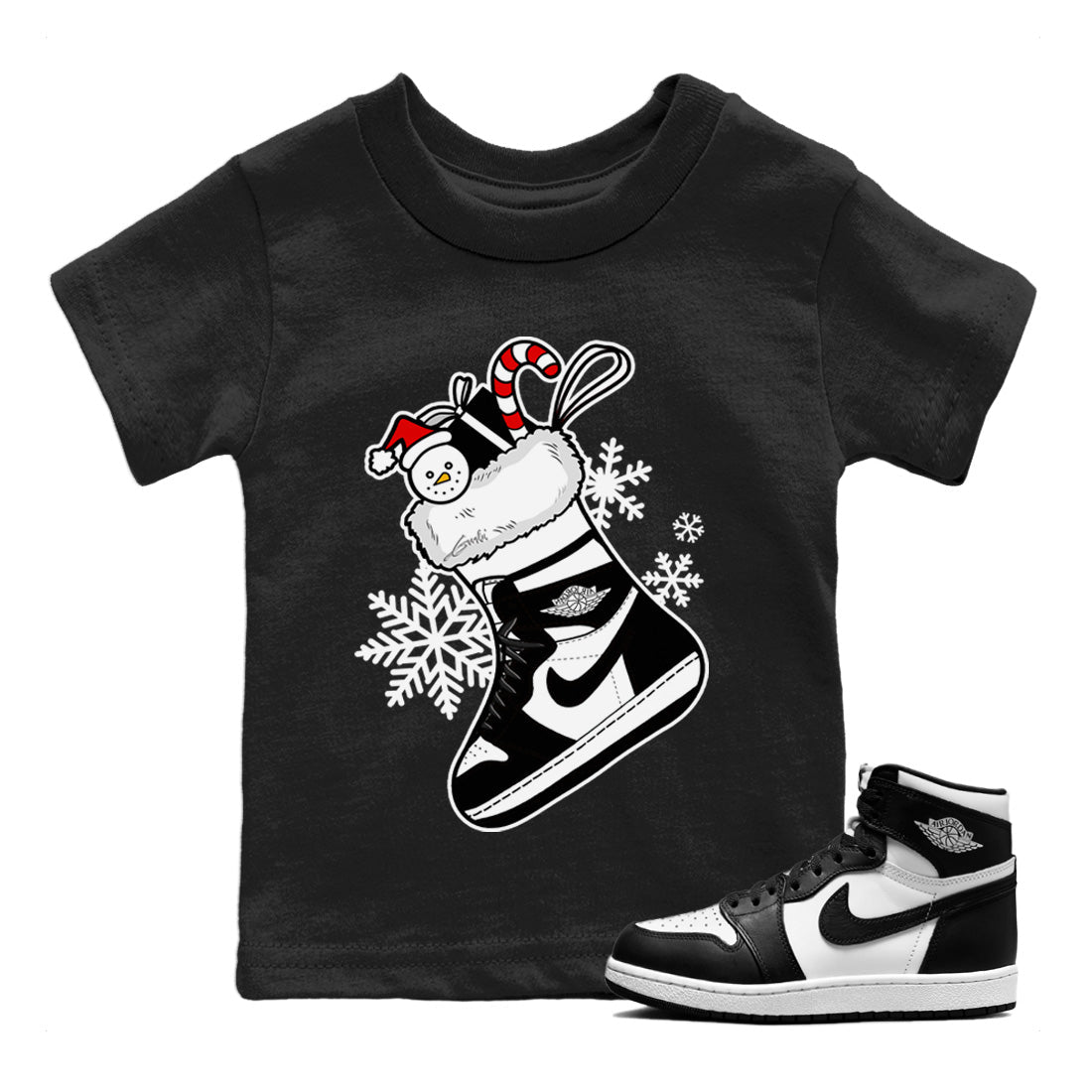 snkmatch Stocking Kids Tops - Air Jordan 1 Black White