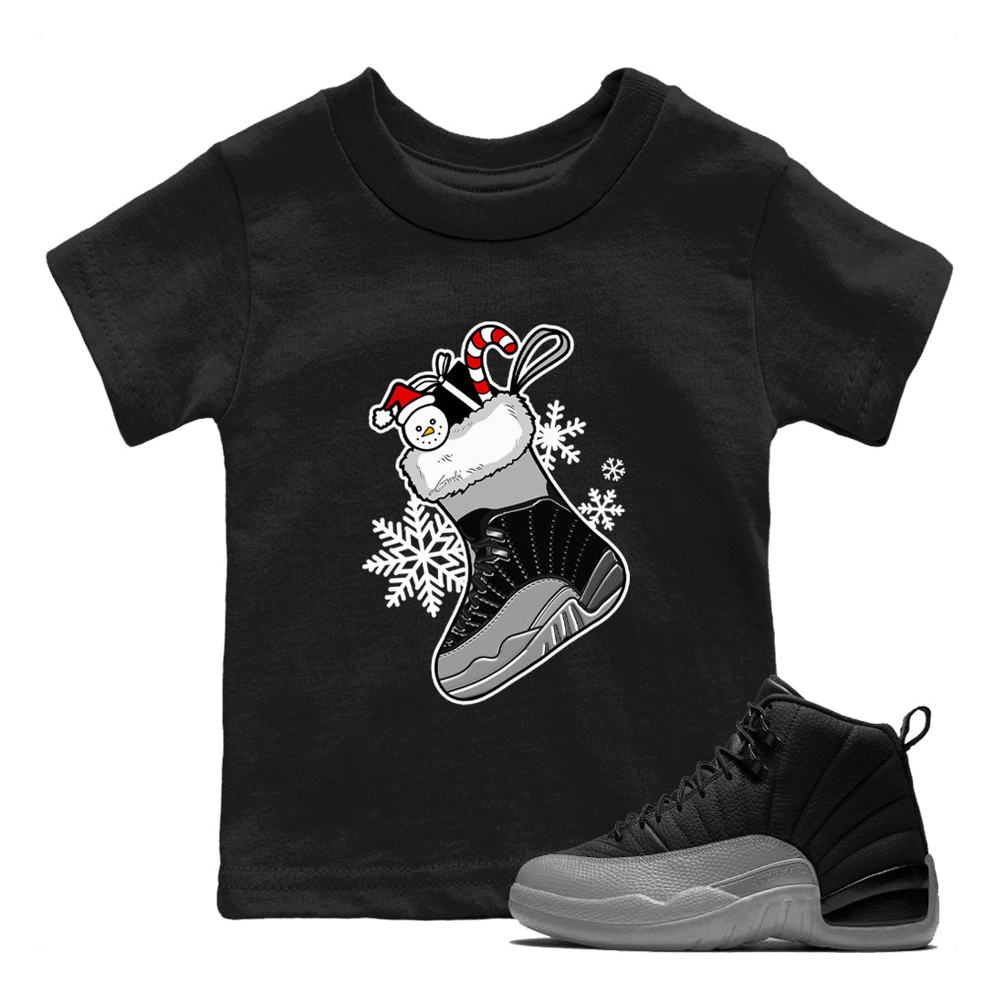 snkmatch Stocking snkmatch Tees Kids - Air Jordan 12 Black Wolf Grey